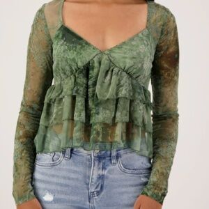 Floral Velvet Embellished Tiered Babydoll Top (Juniors)